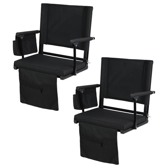 2 Pcs Folding Stadium Seat with Back Support and Cushion, Portable Bleacher Chair with Cup Holder and Shoulder Strap for Sports Events