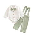 thumbnail image 3 of Tiijoy Newborn Boys Outfits Long Sleeve Button Up Romper Suspenders Pants Set, Sizes 6-9M, 3 of 7