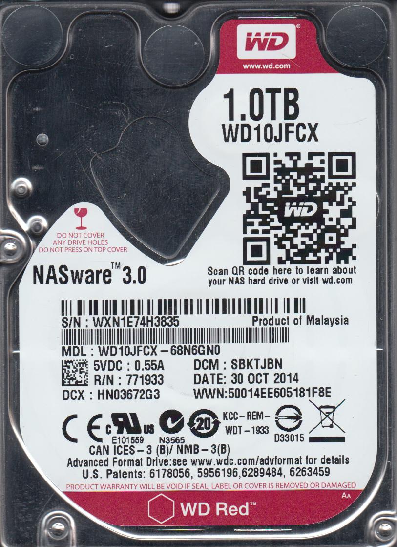 WD10JFCX-68N6GN0, DCM SBKTJBN, Western Digital 1TB SATA 2.5 Hard Drive ...