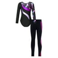 thumbnail image 2 of Alvivi Kids Girls Gymnastics Athletic Outfits Ice Skating Ballet Dance Leotard with Leggings Pants Purple&Hot Pink 14, 2 of 7