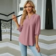 thumbnail image 3 of SWSMCLT Women's Soft Shirt Slim Fit Lantern Sleeve Fall Winter T Shirt 3/4 Sleeve V Neck Lightweight Spring Top Dark Pink Small, 3 of 5