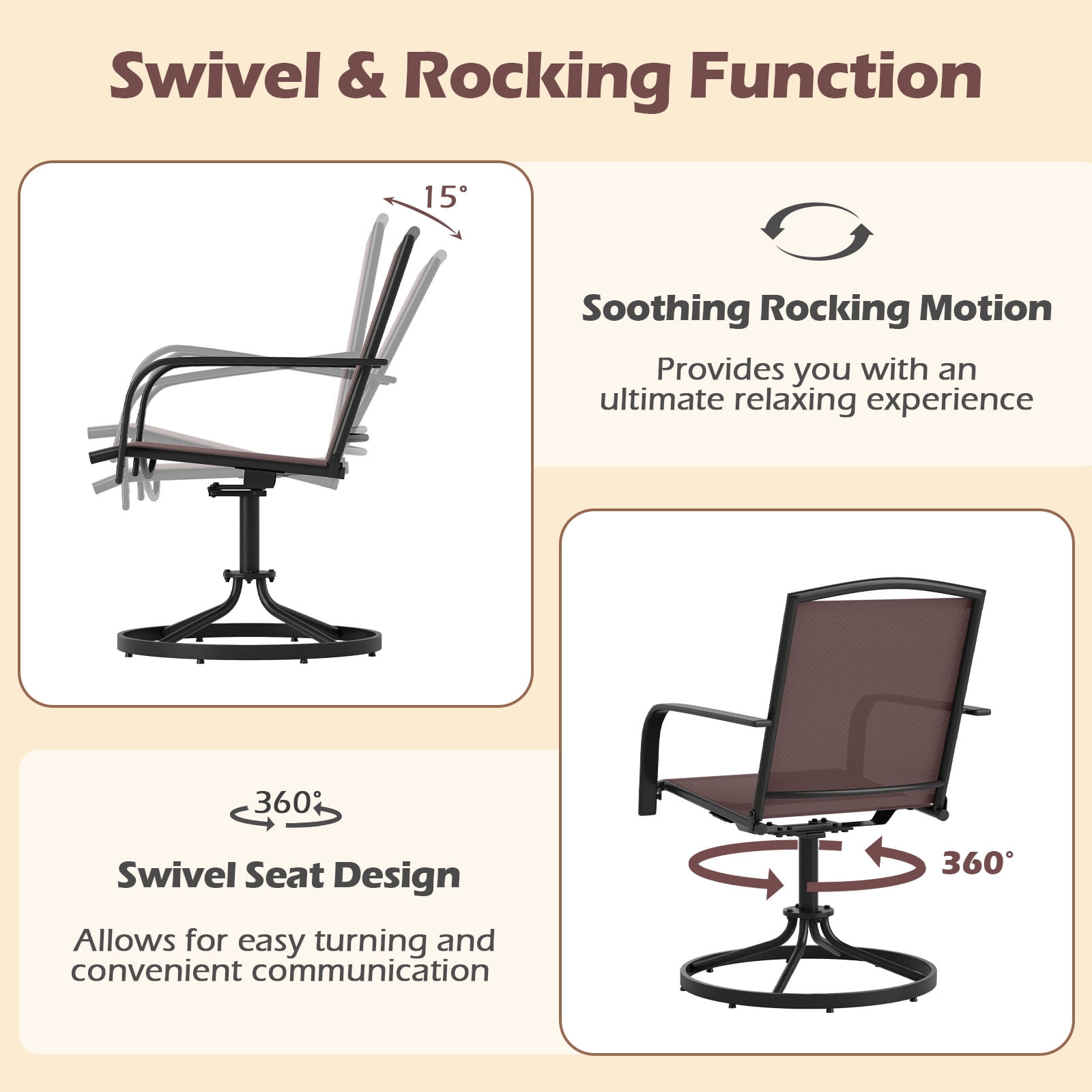 Gymax Patio Swivel Chairs Set of 4 w/ High Back & Round Metal Base for Backyard