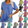 thumbnail image 1 of Fanxing T-Shirts Tendance pour Femmes, Blouse Plissée à Manches Courtes, Col Carré, Tunique, Rose Vif, S, 1 of 7