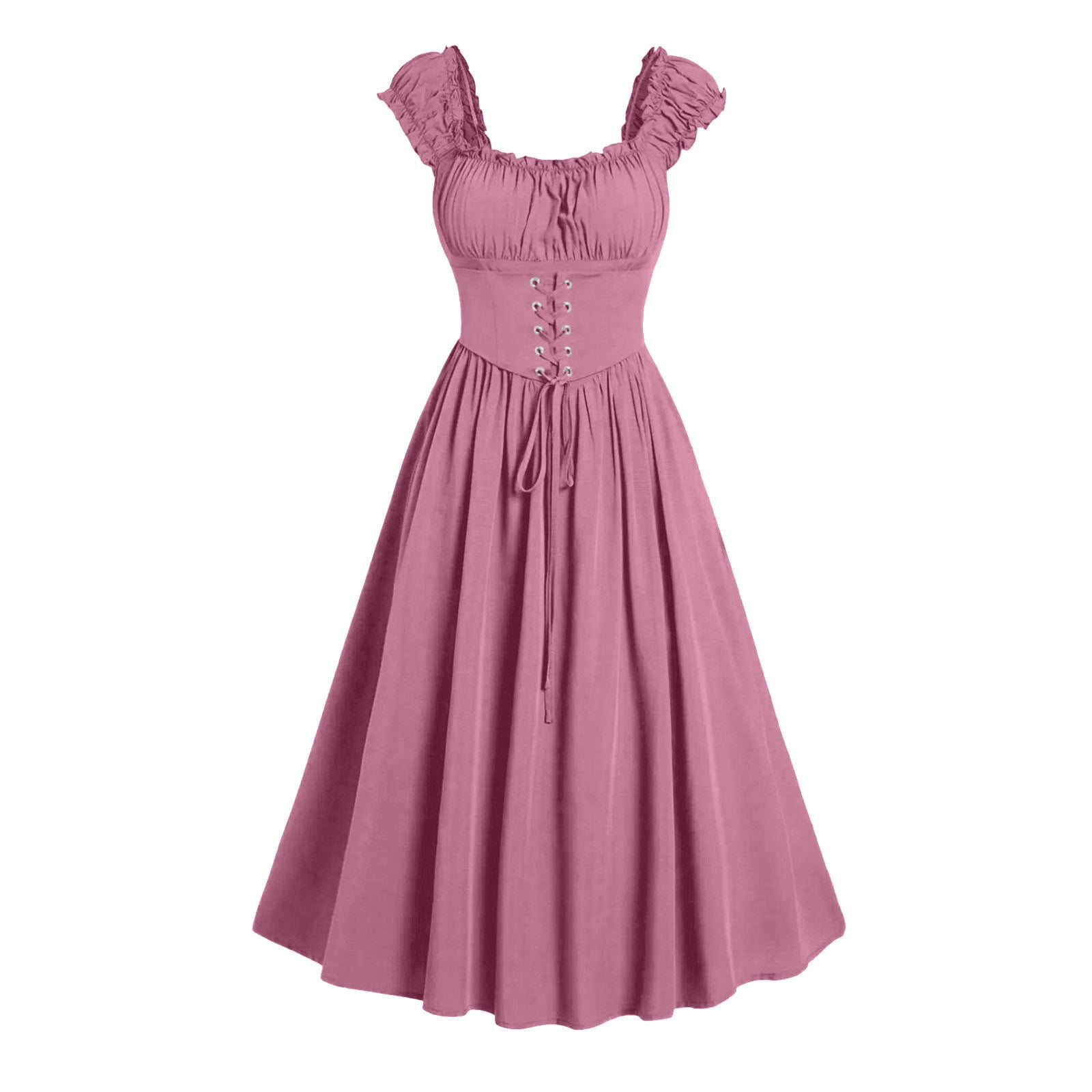 Économies d'Été! RBCKVXZ Robe Gothique à Lacets Manches Modelantes Robe Renaissance Col Rond Nouée Rose TG