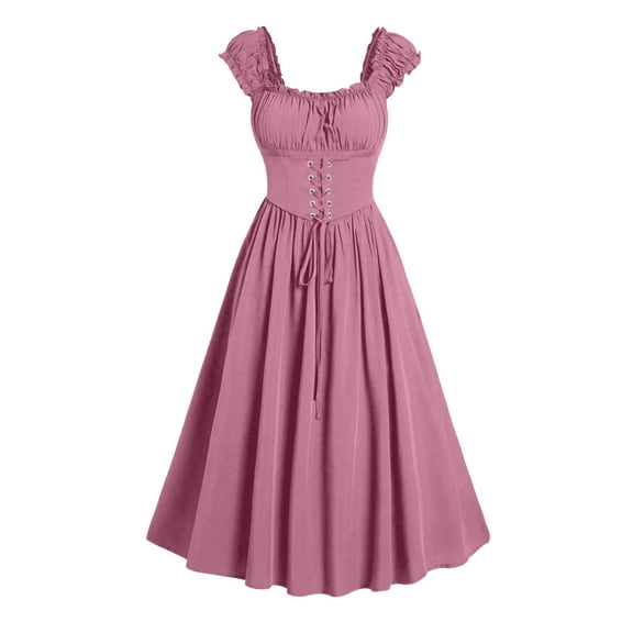 Luxalzxs Corset Dress for Women Medieval Renaissance Costume Gothic Witch Dress Ruffle Strap Cottagecore Midi Dress Victorian Dress Peasant Dress Irish Under Dress