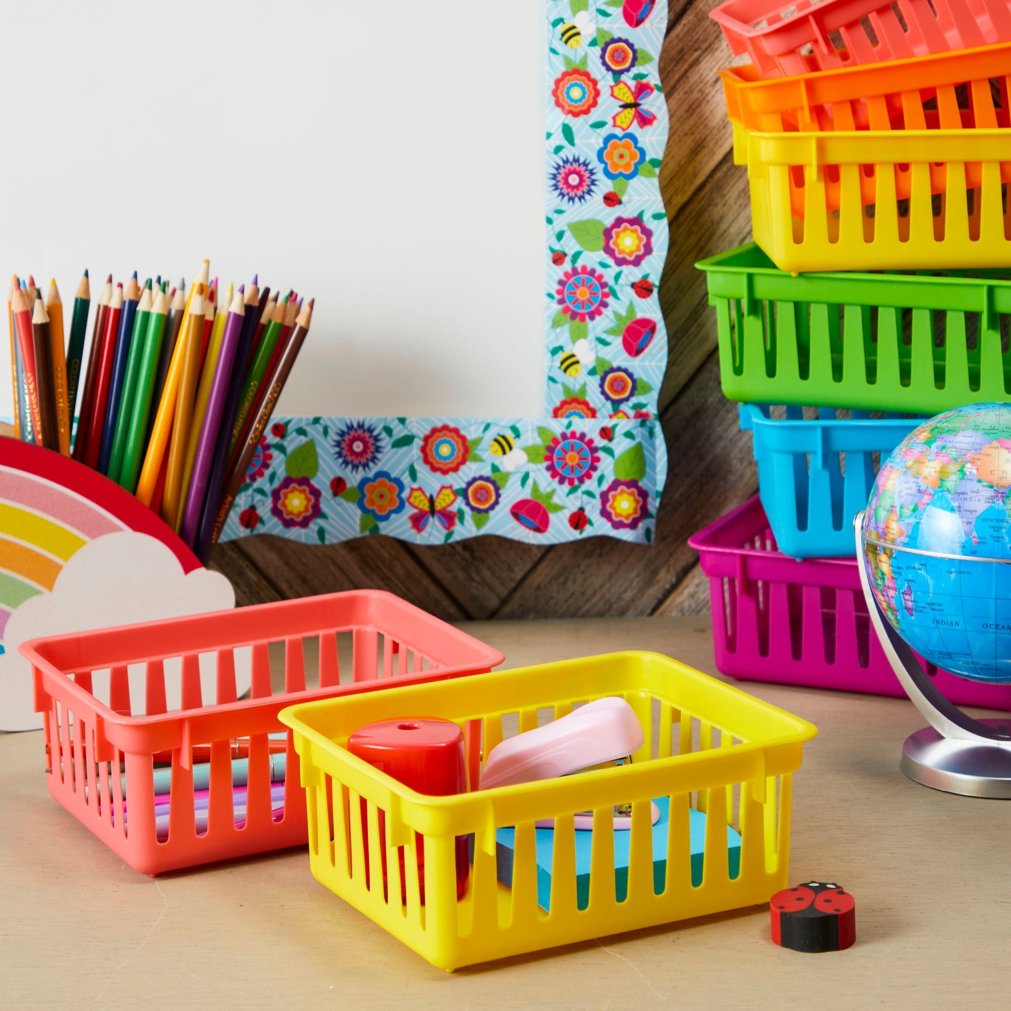 8 Pack Colorful Storage Bins for Classroom - Small Plastic Baskets