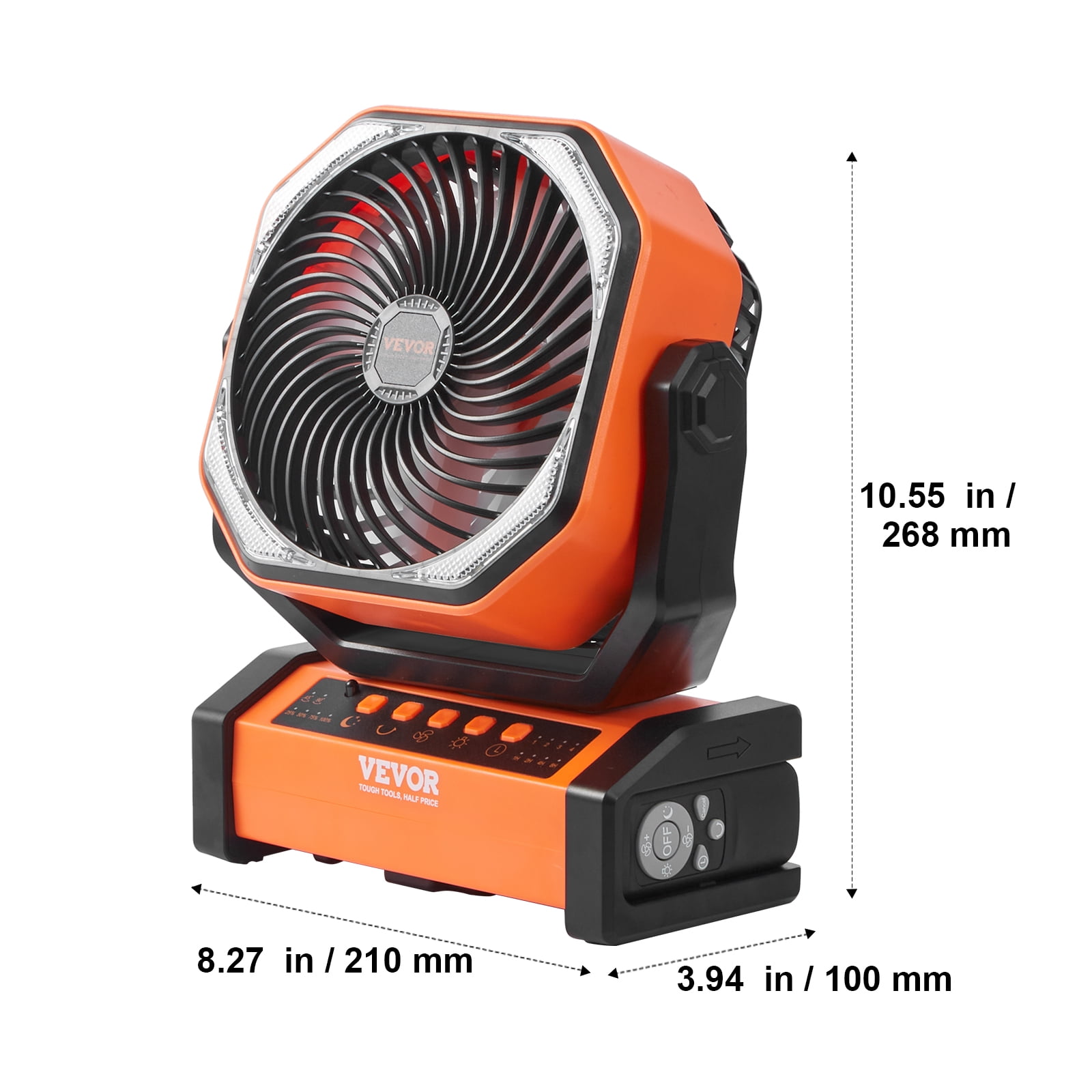 VEVOR Portable Fan Rechargeable 9 inch, Battery Powered Fan with LED Lantern, 4 Speeds Adjustable & 45°/90°Automatic Swivel & Timer , USB Battery Operated Fans for Travel Bedroom Home Camping Office