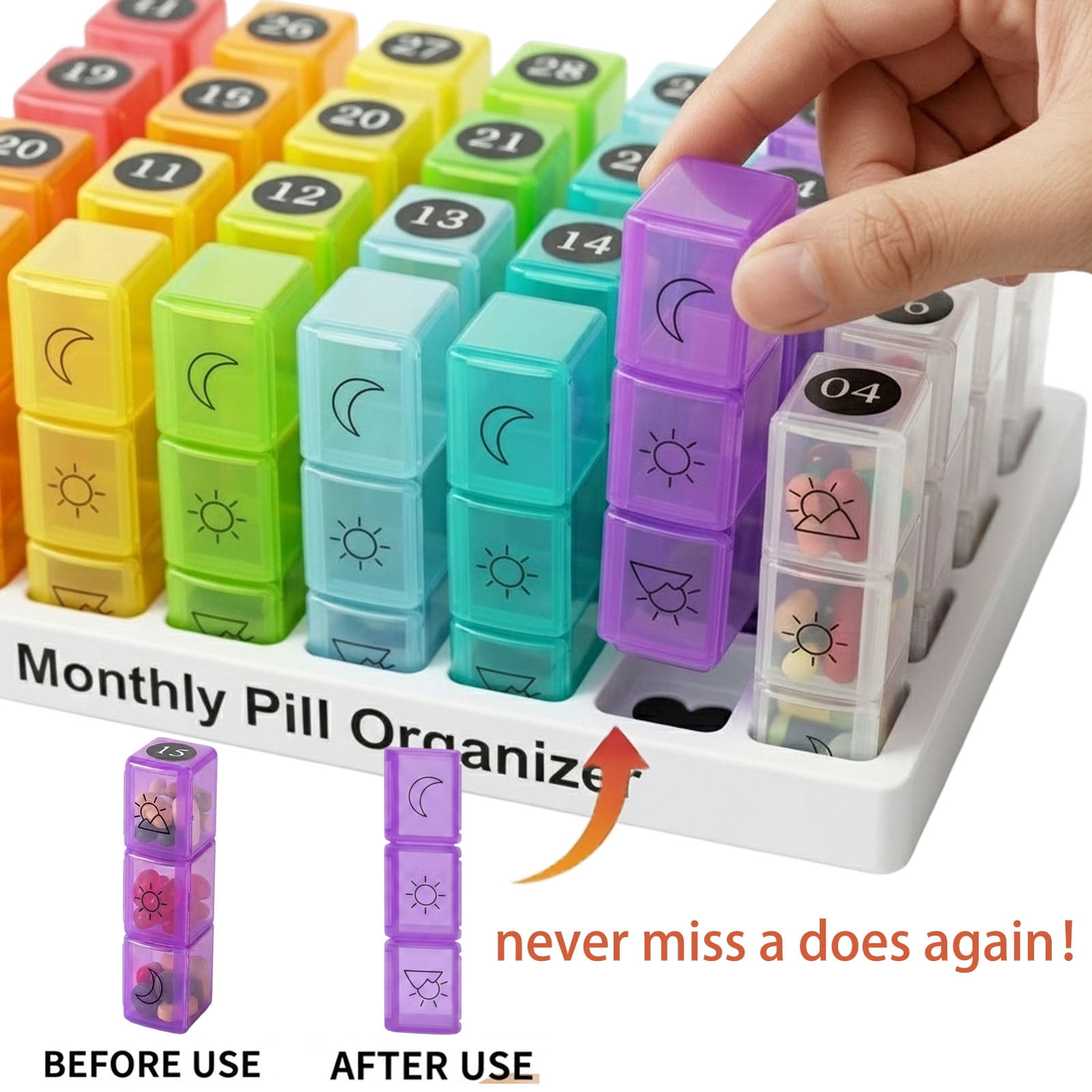 ASTRAVEA Never Miss a Dose 31 Day High Capacity Pill Organizer, 32 AM/NooN/PM BPA-Free Compartments | Portable Travel Medication Box