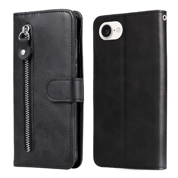 Estuche de Cuero PU con Cierre para iPhone 16e , Funda Protectora con Billetera y Correa