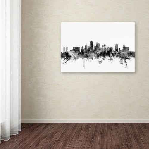 Trademark Fine Art "Kansas City Skyline B&W" Canvas Art by Michael Tompsett