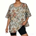 thumbnail image 5 of Jsaierl 3/4 Length Sleeve Cotton Linen Womens Tops Plus Size Crew Neck Shirts Boho Print Ladies Blouses Classic Vacation Tunic Top S-5XL, 5 of 5
