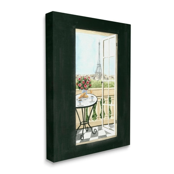 Stupell Industries European Balcony Entrance Parisian Eiffel Tower Architecture Travel & Places Painting Gallery Wrapped Canvas Print Wall Art, 30 x 40
