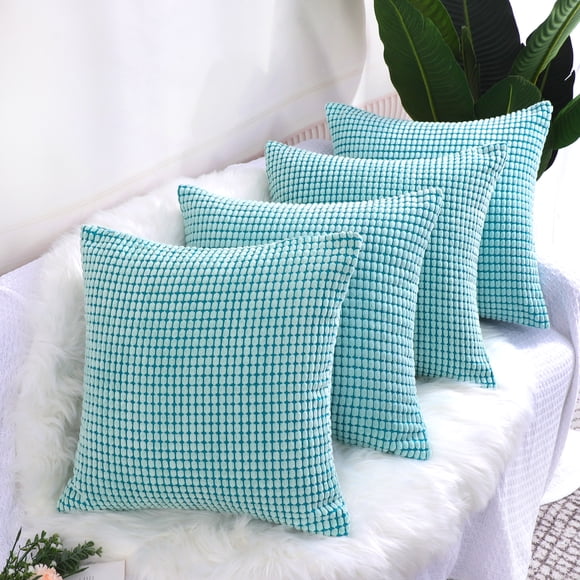 Funda de almohada PiccoCasa con rayas de maíz, juego de 4 fundas de cojín color azul pálido 26" x 26"