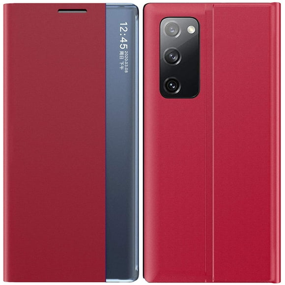 Étui de Téléphone à Rabat Vue Claire Intelligente en Cuir avec Support pour Samsung Galaxy S21 Ultra (Rouge)