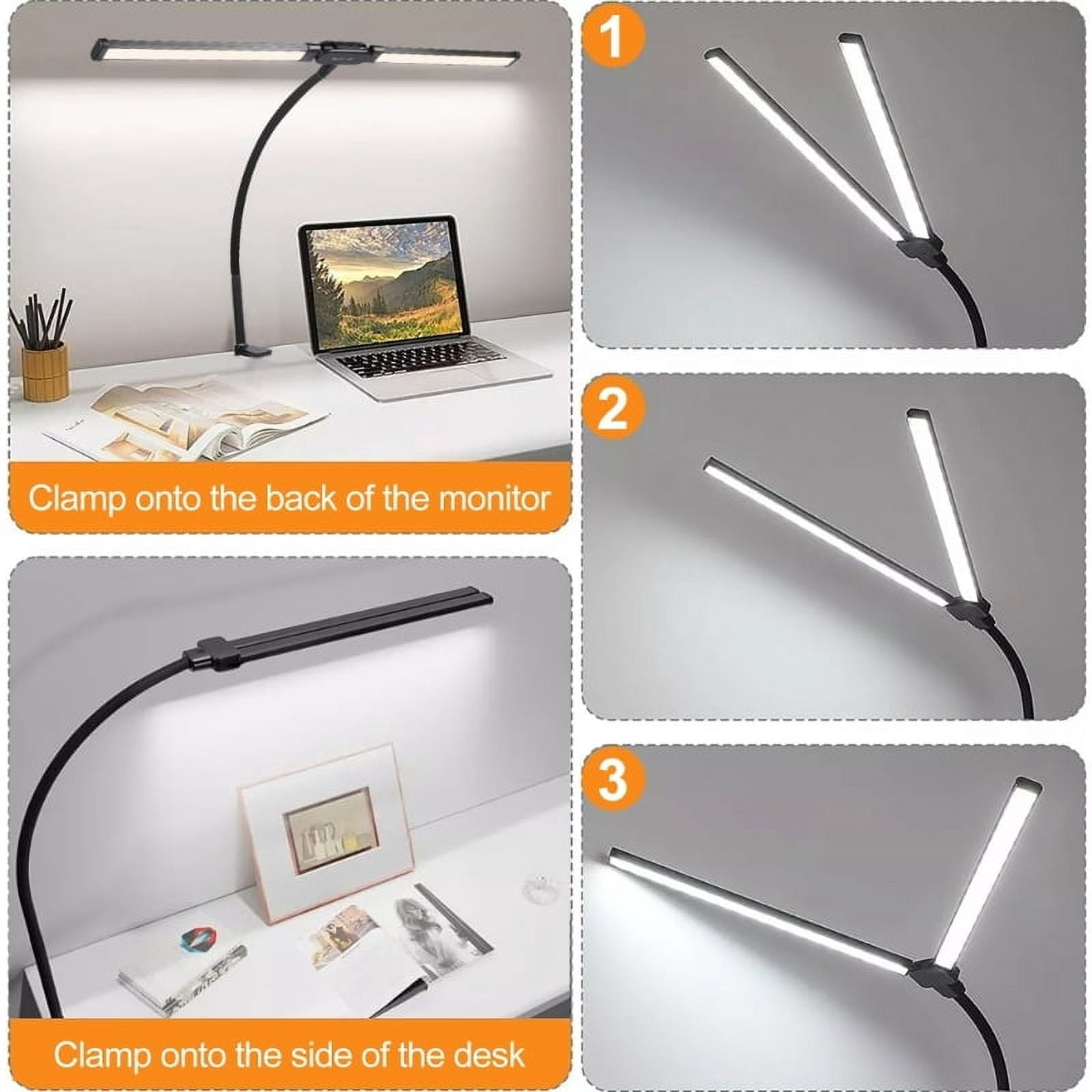 Double Head LED Desk Lamp Flexible Gooseneck Tube with Clip Fill Light 10-level Adjustable Eye Protection Table Lamp Light