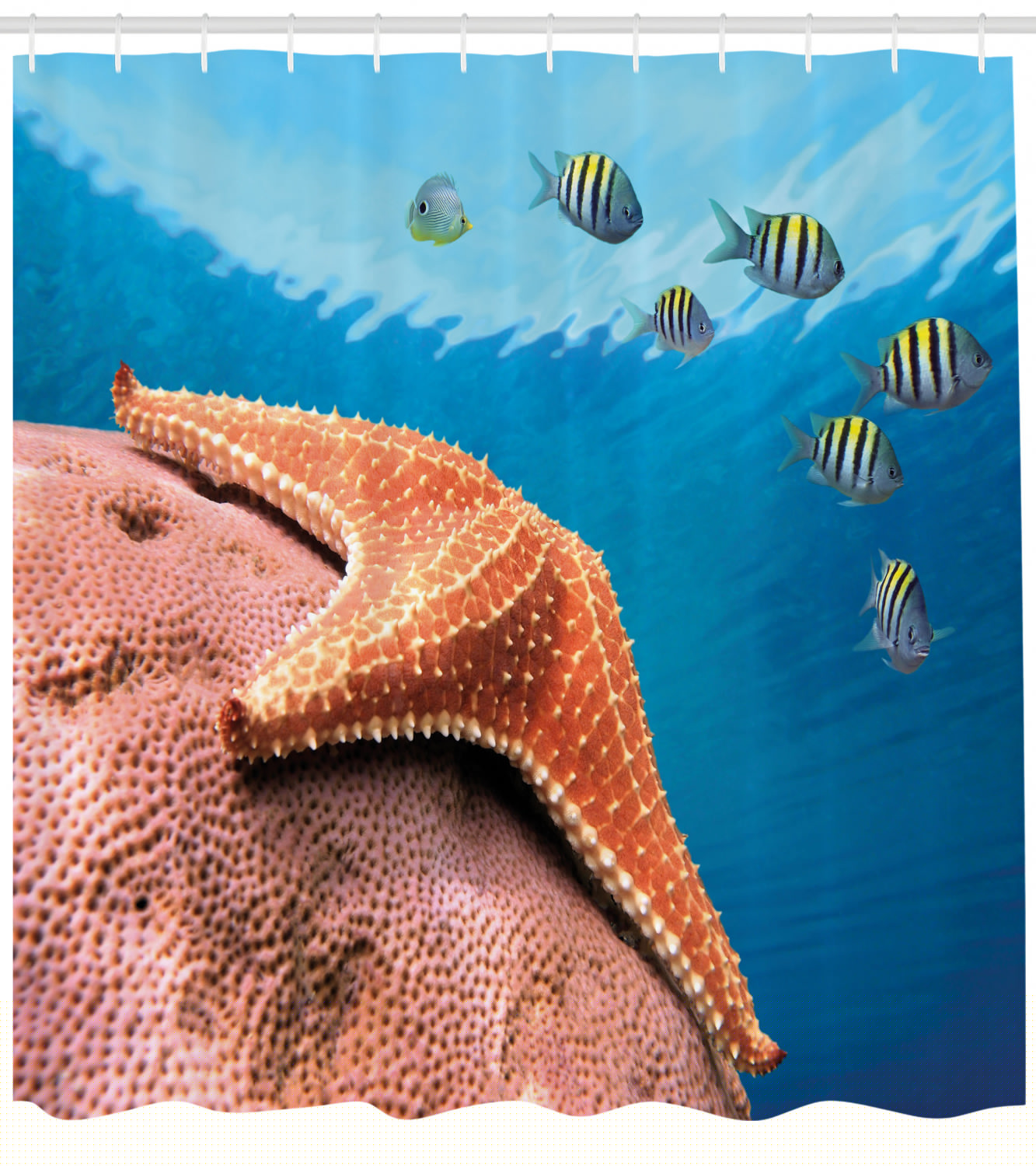 thumbnail image 3 of Ambesonne Starfish Shower Curtain, Coral Fishes Sea, 69"Wx75"L, Multicolor, 3 of 3