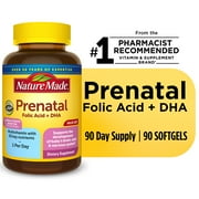 Nature Made Prenatal Folic Acid + DHA, Orange, 90 Softgels