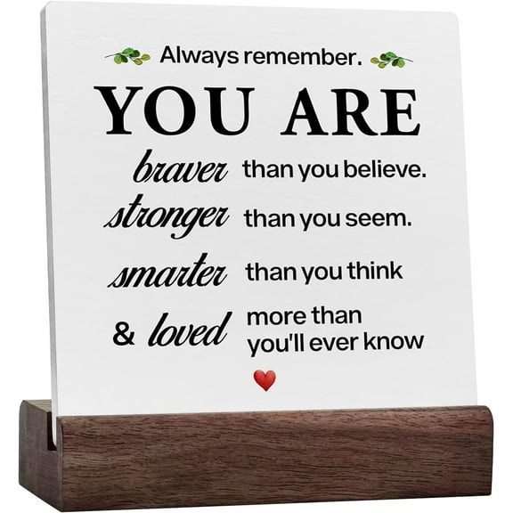 Inspirational Office Sign Positive Quote Ceramic Table Sign Always Remember You Are Braver Desk Decorative Wooden Sign Home Office Decor for Desk Table Shelf