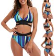thumbnail image 2 of Bikini Fridja Traje de baño dividido a rayas para mujer, 2 of 8