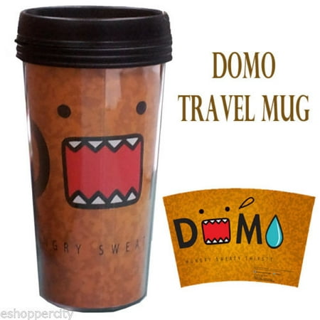 DOMO 16 oz Travel Plastic Coffee Mug Liscensed Product Gift Light Brown