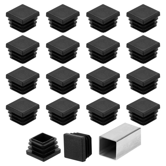 Uxcell 3/4" (20mm) Square Tubing End Caps, 50 Pcs Plastic Hole Plugs Insert End Cap for Metal Tubing, Black