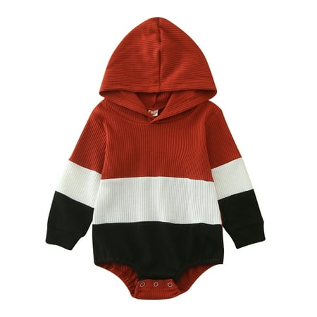 

Qufokar Baby Boy Fall Outfits Bodysuits for Baby Boys Toddler Winter Long Sleeve Hoodie Romper Bodysuit Boys Girls Cartoon Striped Patchwork Colour for Babys