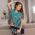 thumbnail image 3 of Uemuo Let's go Travel Pattern Women’s Nightdress – Casual Sleep Shirt, Soft Relaxed Fit Short-Sleeved Cotton Sleepwear for Home, Bedtime, and Lounging, 3 of 6