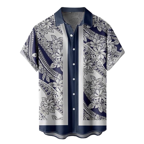 Mens Printed Hawaiian Shirts Short Sleeve Button Down Beach Shirts Shirt For Man Male Clothes Hawaiian Shirt Men Grey M