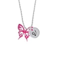 thumbnail image 2 of Delight Jewelry Acrylic Medium Cut Out Butterfly Magenta Silvertone Script Initial Disc - V - Charm Necklace, 20"+3", 2 of 4