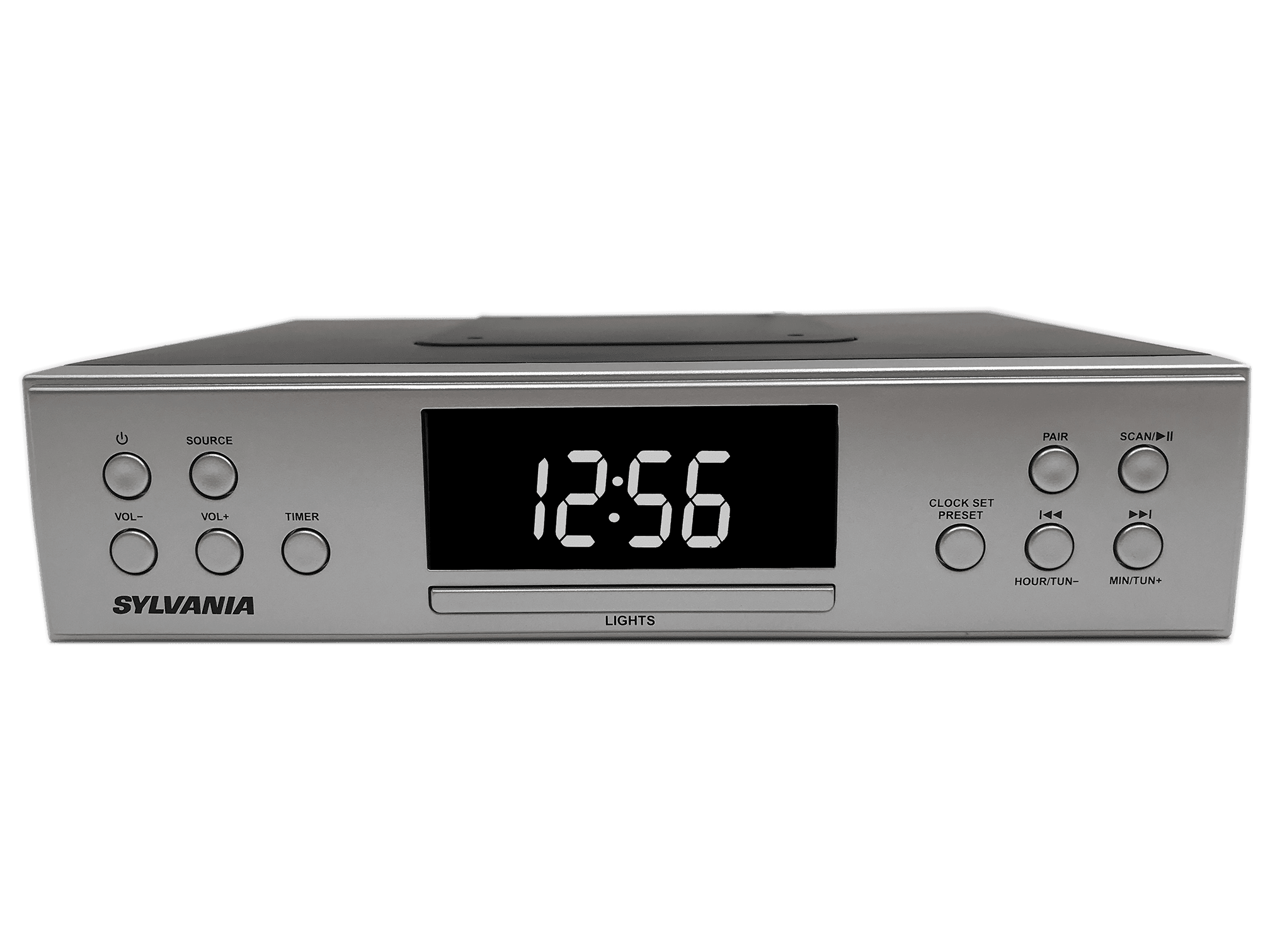 Jensen Bluetooth Under Cabinet Music System FM Kitchen Silver Aux Input SMPS-628