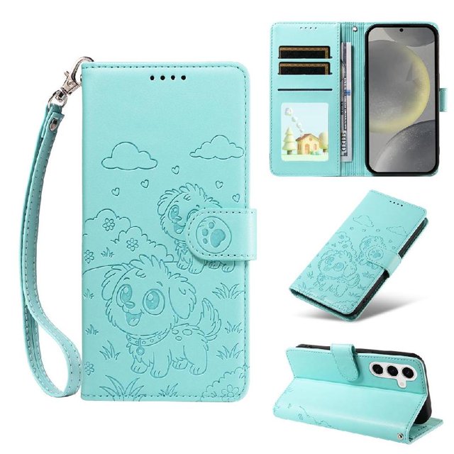 Funda Cartera GANGXUN con Diseño de Perrito en Relieve para Samsung Galaxy S24 , Protección 360° con Ranuras y Correa Desmontable