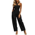 thumbnail image 2 of Women's Halter Jumpsuit, Solid Color Sleeveless With Zipper Pocket, Elastic Waist One-Piece Pants For Summer Vacation Black XL, 2 of 6