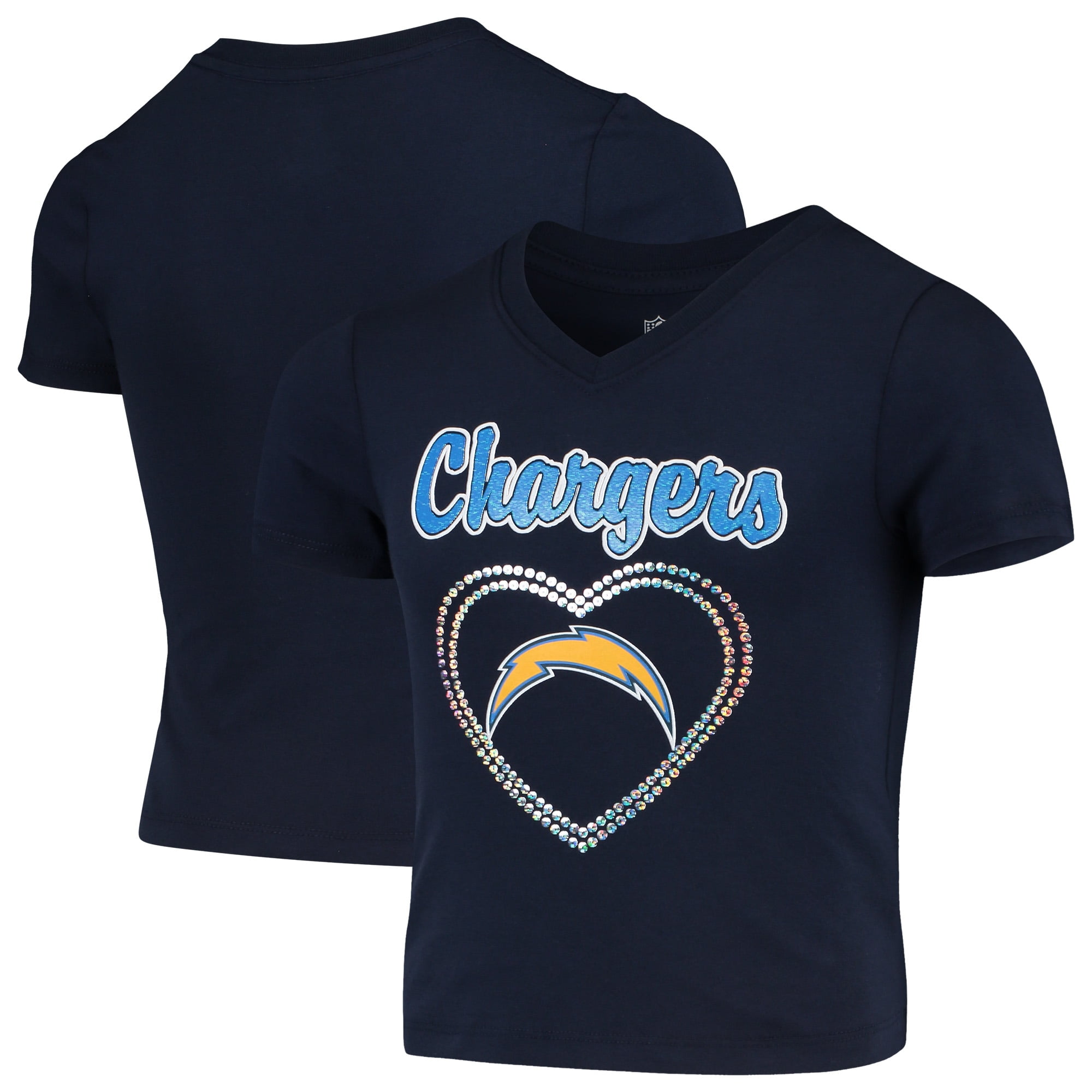 Los Angeles Chargers Girls Youth Heart Logo VNeck TShirt Navy
