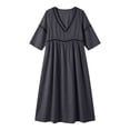 thumbnail image 5 of DYTTDG Women's V-Neck Cutout Trim Dress | 3/4 Sleeve Casual Summer Flowy A-Line Midi Dress, Pullover Swing Dress, 5 of 8