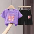 thumbnail image 2 of KPOPLK Baby Girl Summer Clothes Floral Print Short Sleeve T Shirt + Shorts Sets Infant Toddler Outfits 0-4 Years Old(12-18 Months,Purple), 2 of 4