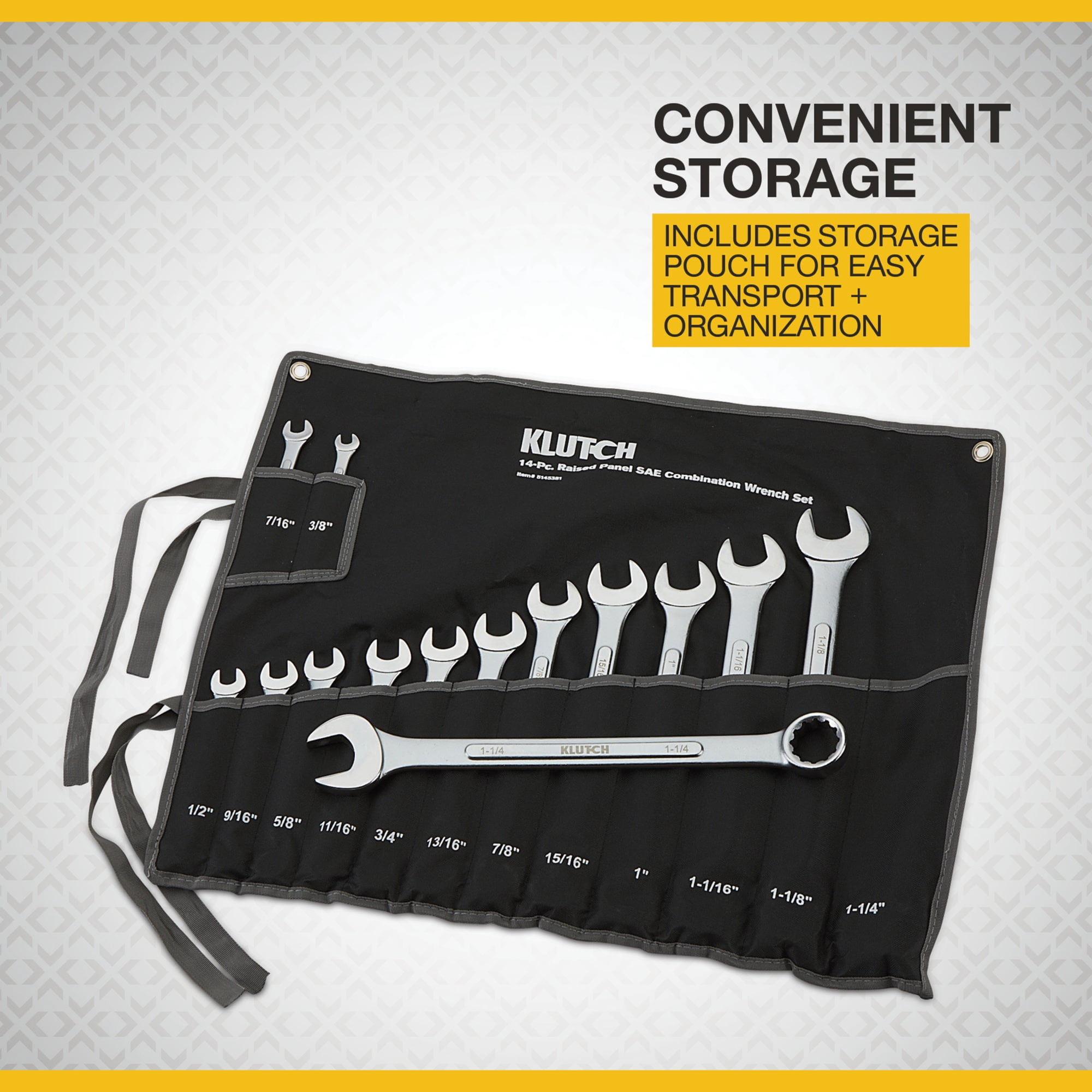 Klutch Raised Panel Wrench Set, 14-Pc., SAE