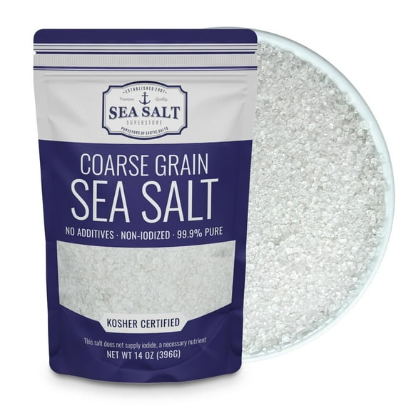 Sea Salt Superstore Coarse Sea Salt, Coarse Grain Kosher for Grinder Refill Salt, 14 oz Non Iodized and Gluten-Free