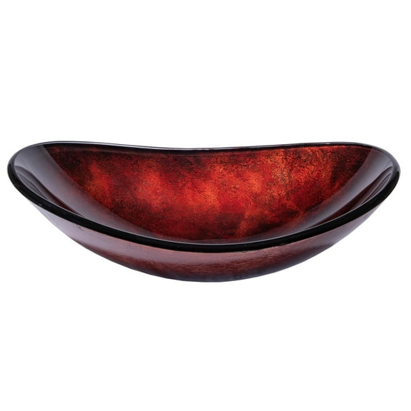 Canoe Shaped Red Copper Reflections Glass Vessel Sink