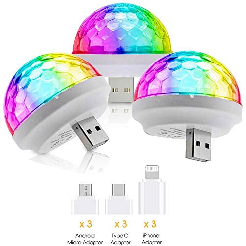 USB Mini Disco Ball Light, TINGOBABY 3 Packs Stage DJ Lights,Party