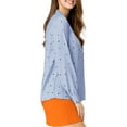 thumbnail image 4 of DARING DIVA Women's Notched Lapel V Neck Heart Polka Dots Shirt M Blue Heart, 4 of 6