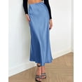 thumbnail image 3 of BTFBM Womens Spring Summer Long Satin Skirt Silk Elegant High Waist Cocktail Party Wedding Flowy A-Line Midi Skirts, 3 of 8