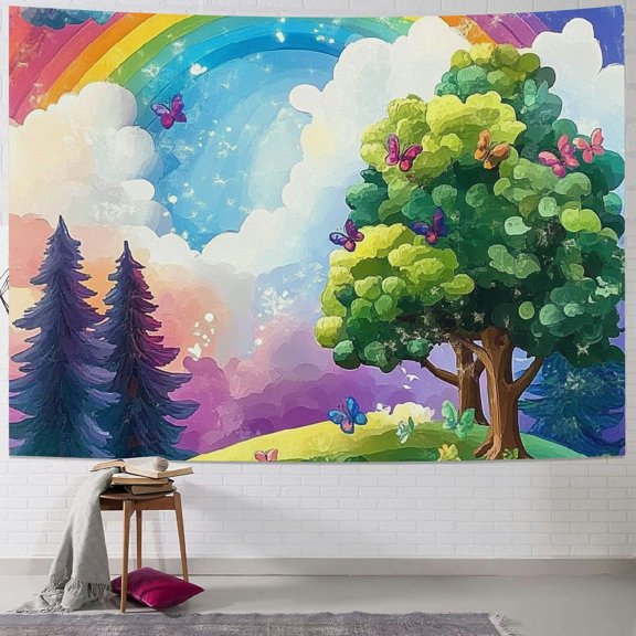 Patifu Rainbow Trees Colorful Clouds Tapestry Wall Hanging Unique Style Art for Home Decor Living Room Bedroom Farmhouse Dorm 40x30inch