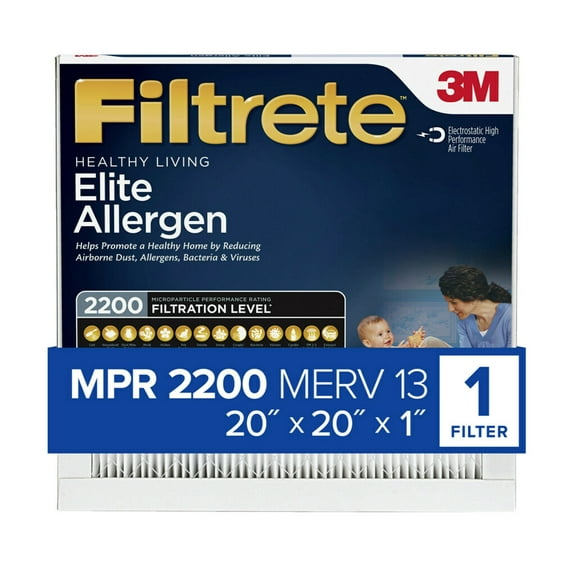 Filtrete 20x20x1 Air Filter, MPR 2200 MERV 13, Elite Allergen Reduction, 1 Filter