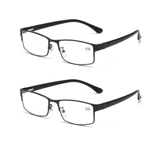 2 Pack Men Business Rectangular Reading Glasses Metal Readers