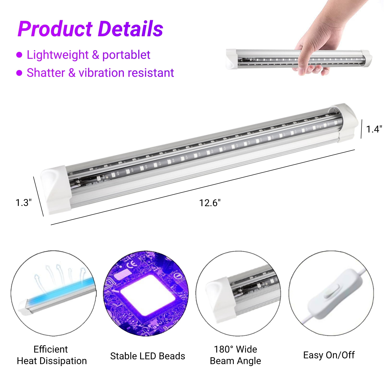 TSV UV Black Light Bar, 10W 40 LED USB Blacklight Super Bright for