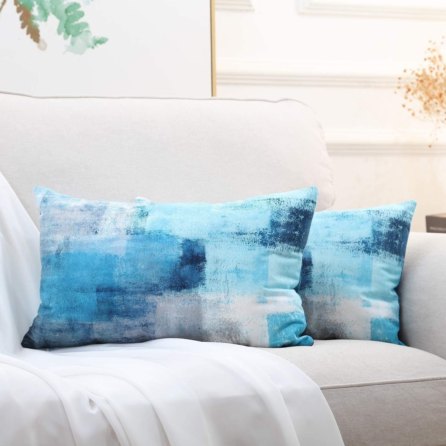 Set of 2 Teal Throw Pillow Covers Turquoise and Grey Art Decorative Cushion Cover for Home Bedroom Sofa Living Room 16X16 Inches Walmart