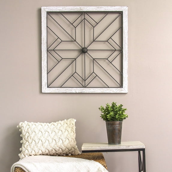 Stratton Home Decor Square Metal and Wood Art Deco Wall Decor