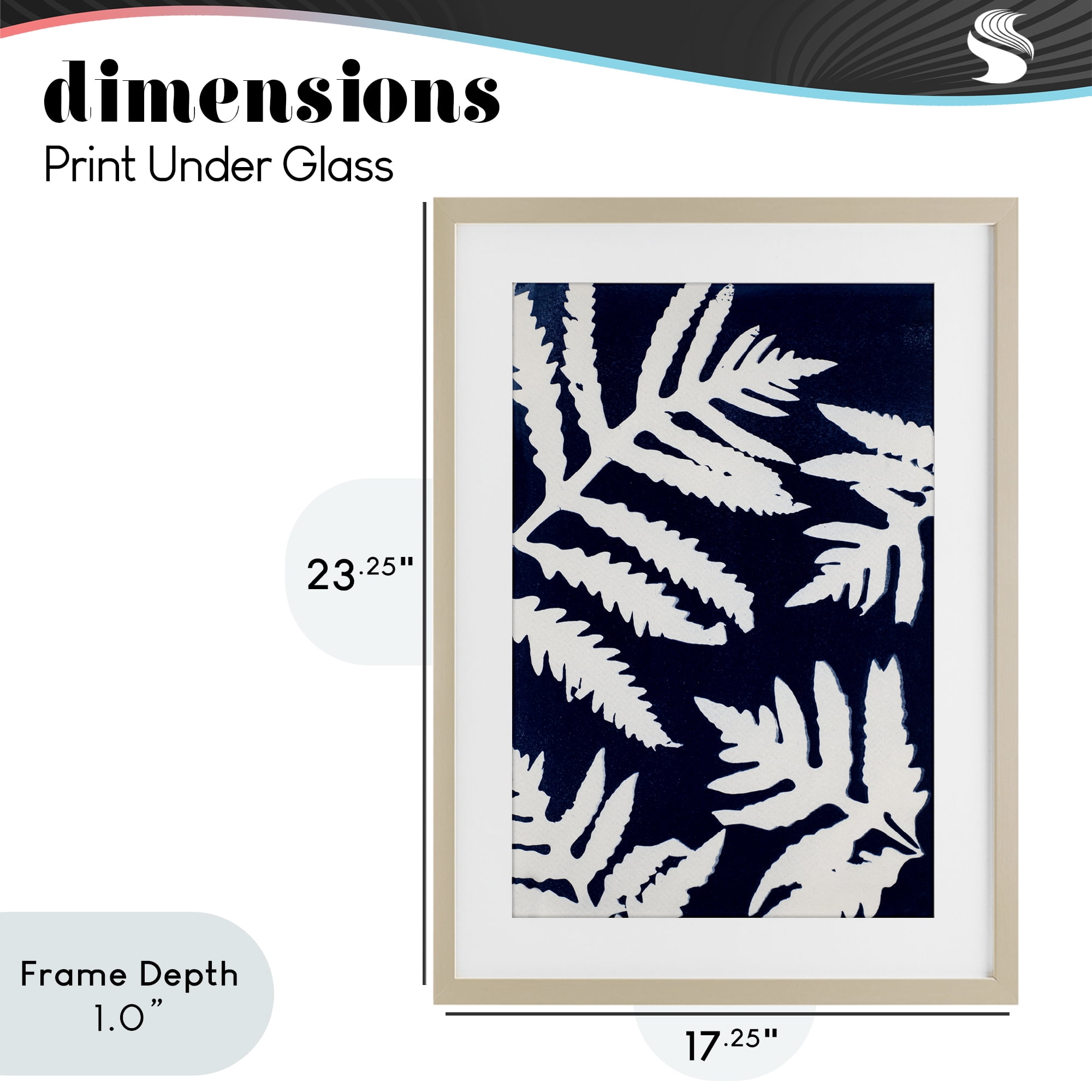 Stupell Industries White Ferns on Indigo Birch Framed Print Under Glass, design by Lynn Byrd
