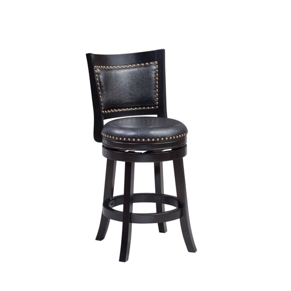 Kingfisher Lane 25.75" Wood & Faux Leather Swivel Counter Stool in Black