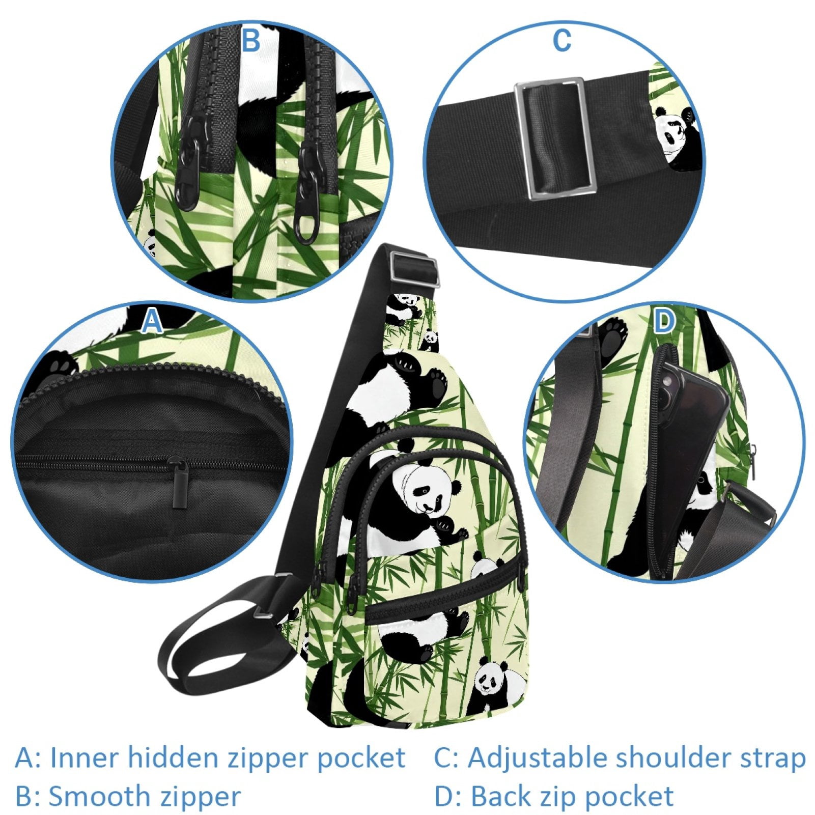 ERJLKXP Panda Bamboo Small Mens Women Crossbody Chest Bag, Travel Over Shoulder Sling Bag Backpack Men Side Bag,Daypack